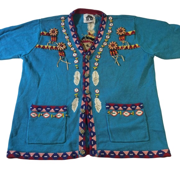 Storybook Knits Sweater Indian Maiden Knit Embroidered Beaded Cardigan XL* - Picture 1 of 8